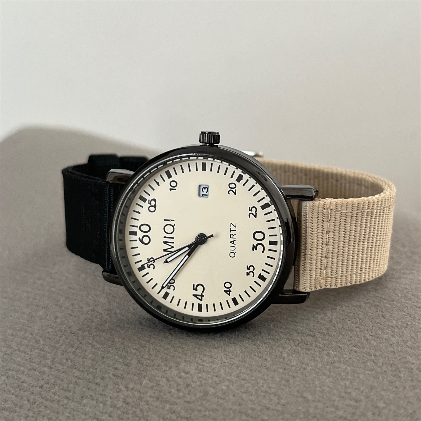 European and American trendy canvas with color-blocking design for female students, simple and fresh INS with calendar quartz