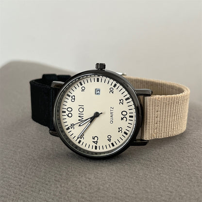 European and American trendy canvas with color-blocking design for female students, simple and fresh INS with calendar quartz