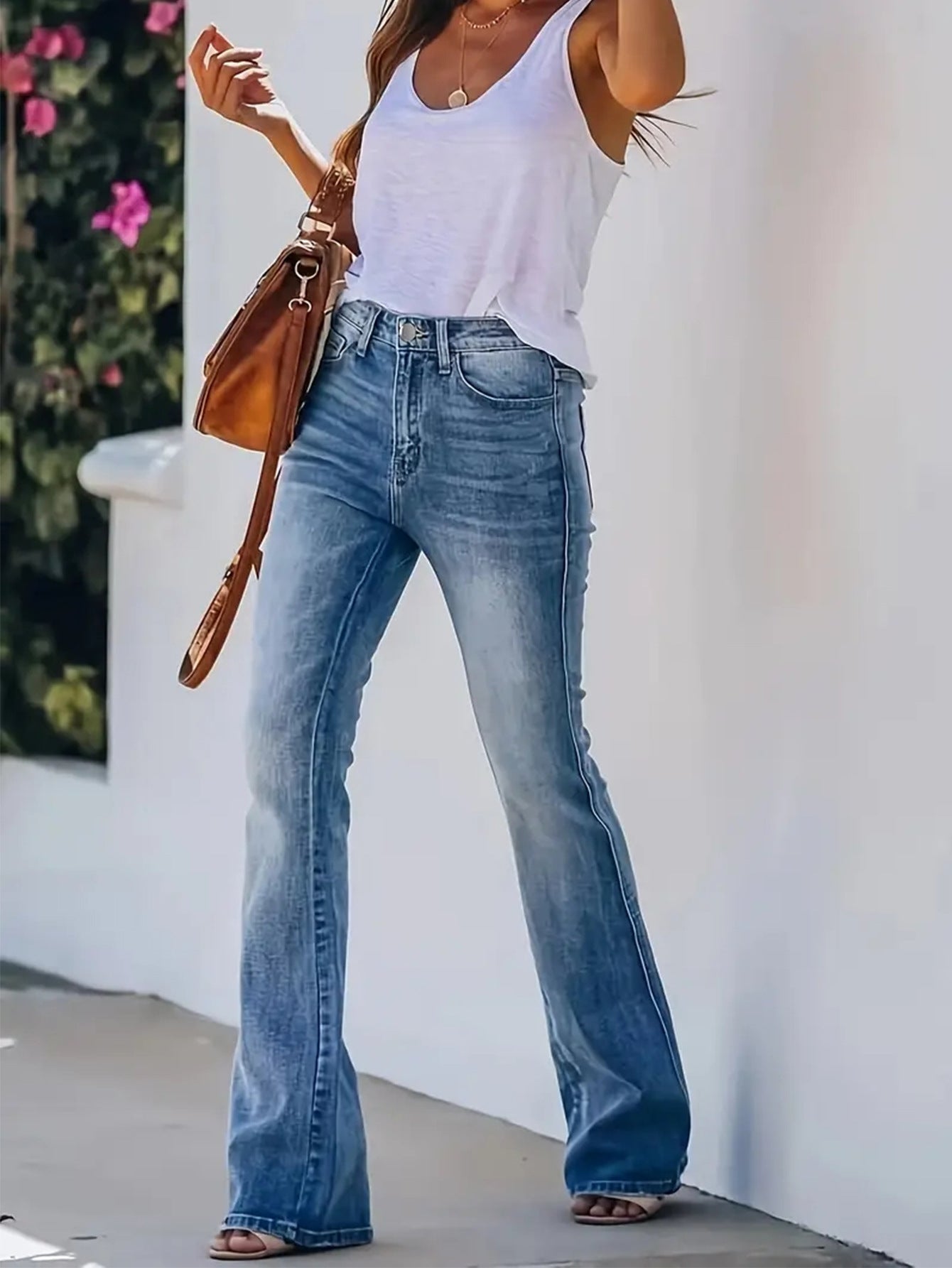 European and American cross-border women's stretch jeans, minimalist design, slightly flared fashionable versatile slim pants JEANS