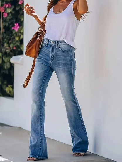 European and American cross-border women's stretch jeans, minimalist design, slightly flared fashionable versatile slim pants JEANS