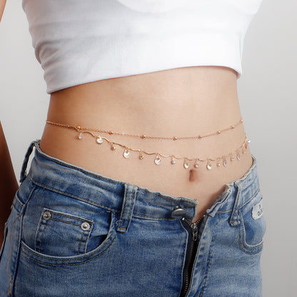 European and American cross-border jewelry sexy sweet cool ladies simple metal body chain niche scallop zircon versatile waist chain