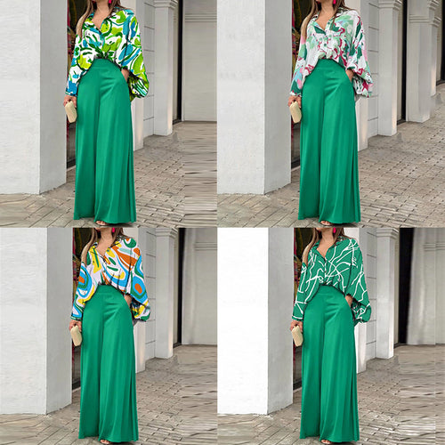 European and American clothing Amazon 2026 printed shirt long sleeve INS style temperament trousers fashion winter outfit set