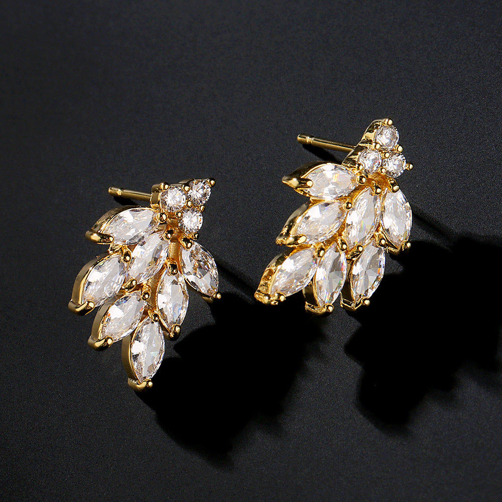 Cross-border bestseller: tassel zircon earrings, leaf-shaped studs, light luxury high-end earrings, European and American style foreign trade accessories