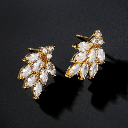 Cross-border bestseller: tassel zircon earrings, leaf-shaped studs, light luxury high-end earrings, European and American style foreign trade accessories