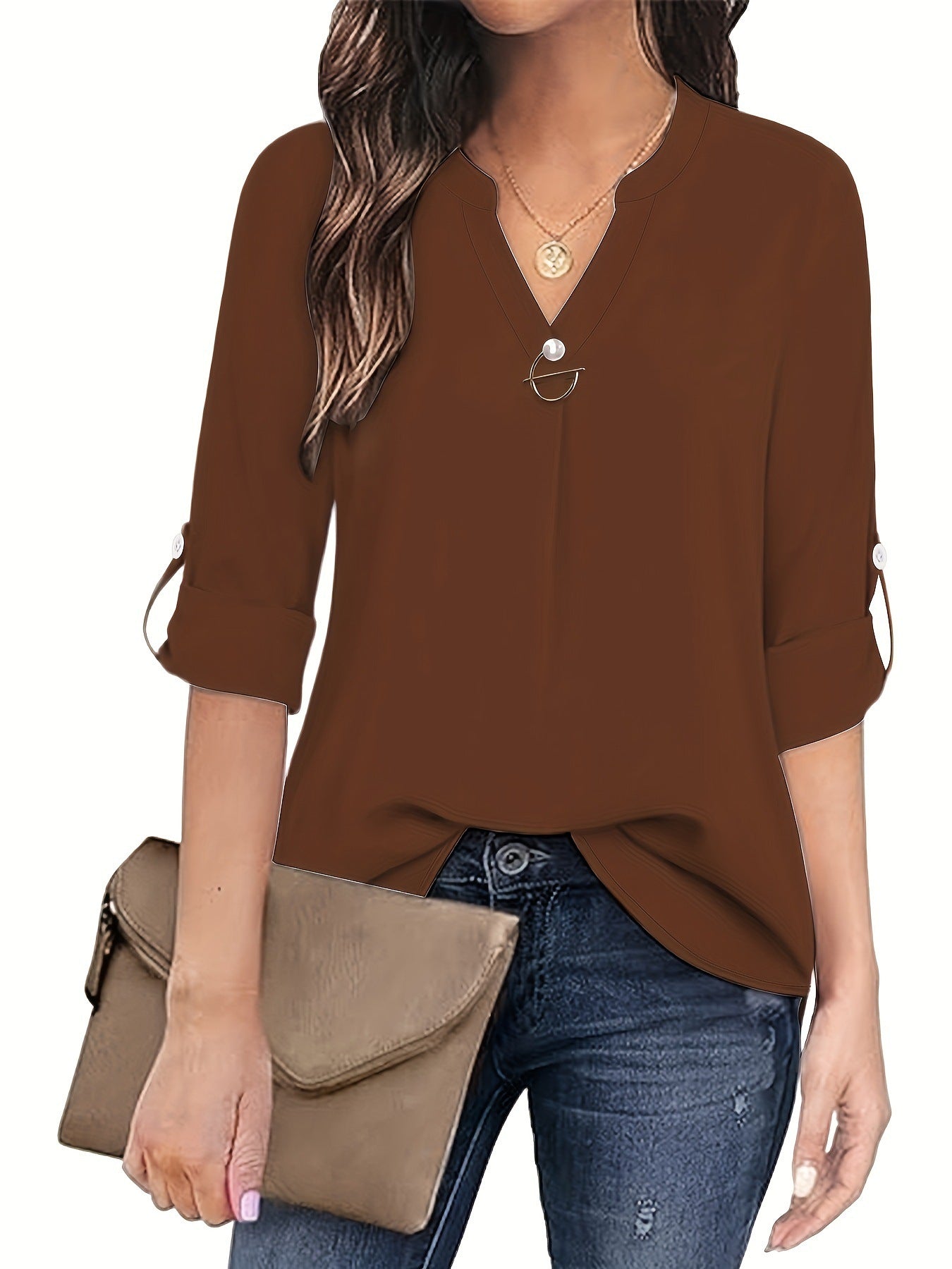 European and American cross-border Amazon independent station explosive V-neck 2023 casual style shirt shirt long sleeves with cuffs