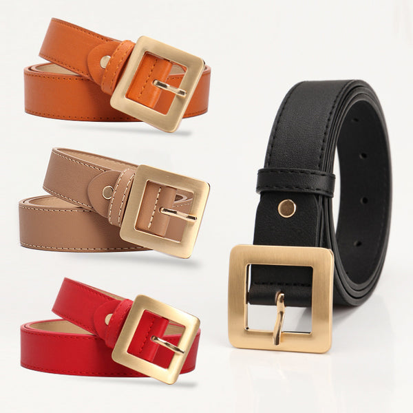 The new versatile simple luxury sense women's belt square buckle fashion Korean embellished jeans