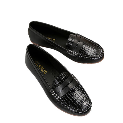 Cross-border women's shoes wholesale, foreign trade black crocodile pattern women's loafers, women's flat casual shoes, everyday women's shoes