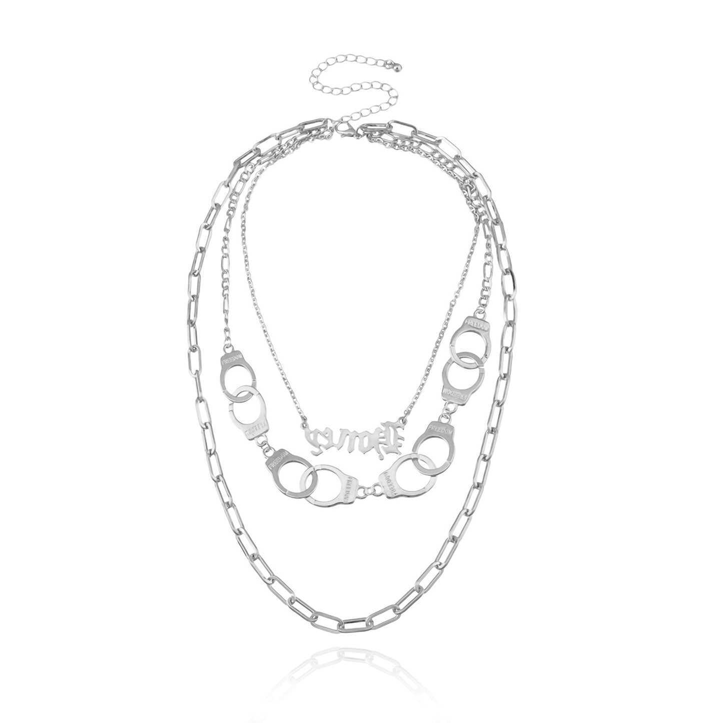 European and American cross-border jewelry, fashion English letters, handcuffs, pendants, necklaces, women, multi-layered punk exaggerated trend necklaces