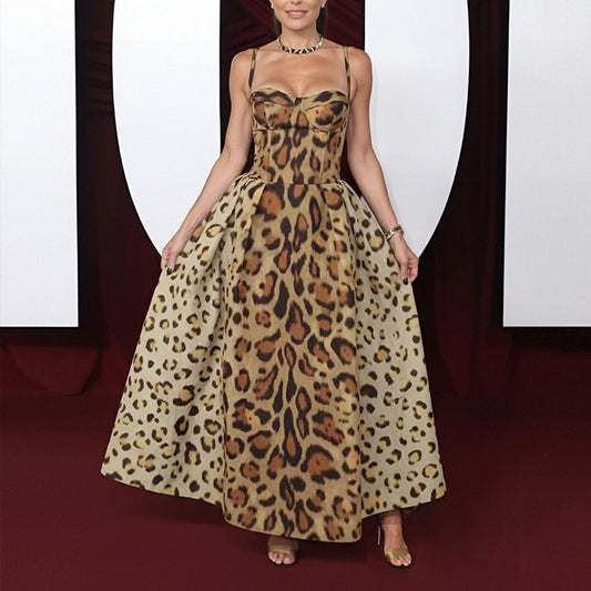 2026 European and American women's clothing cross-border sleeveless suspender leopard print fashion sexy hot girl waist European and American dress women