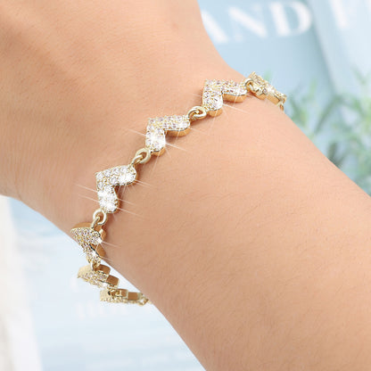 Cross-border bestseller heart-shaped fully inlaid zircon bracelet, light luxury niche wristband, versatile commuting hand accessory, TEMU bestseller