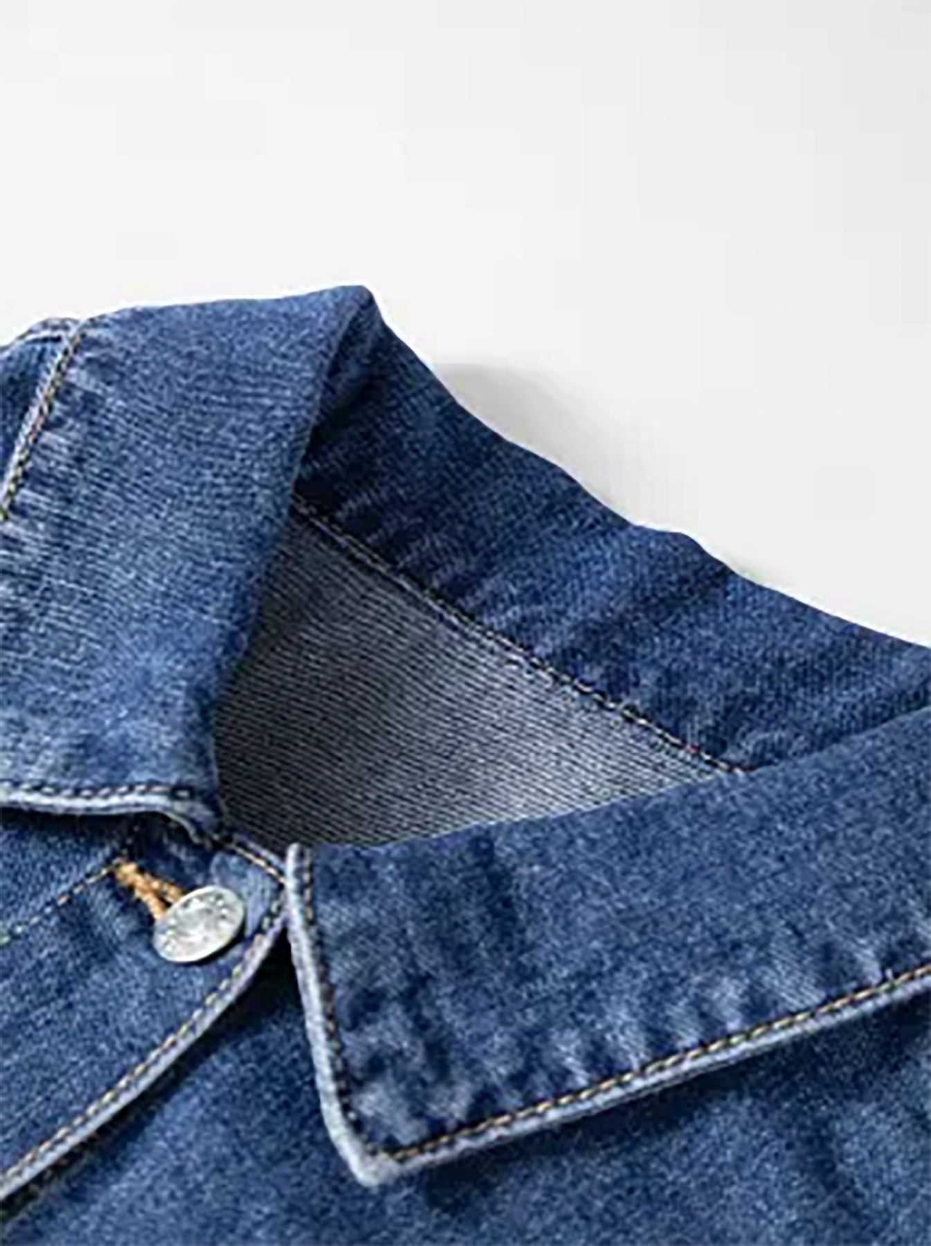 Cross-border foreign trade women's denim jacket color-blocked long sleeve button-down patchwork flap hem cropped denim jacket