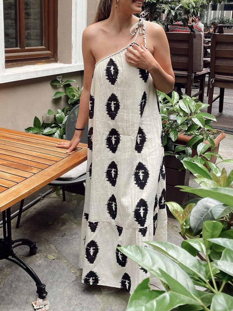 EuroChic 2025 One-Shoulder Beach Dress for Women – Chic Summer Resort Cover-Up Maxi Dress