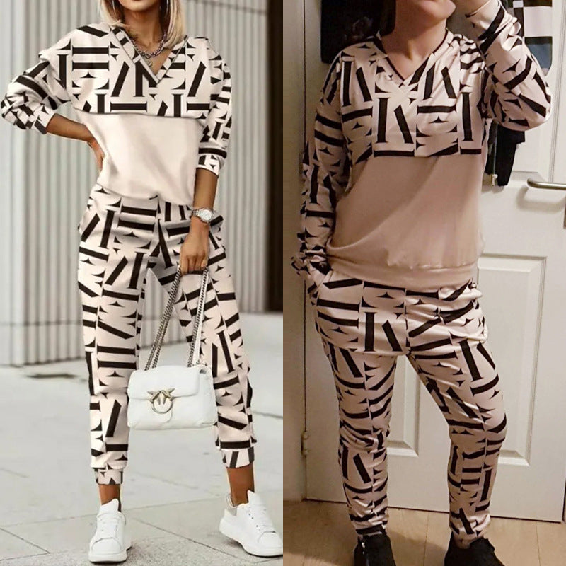 Cross-border 2026 new spring suit Amazon European and American casual women's sports long sleeve printed fashion suit women