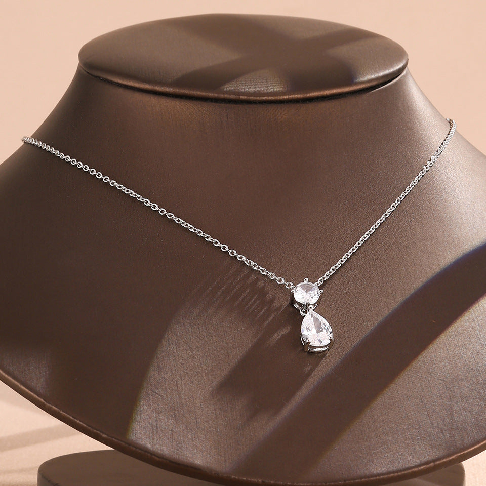 Cross-border hot double waterdrop zircon necklace, light luxury niche gold light luxury pendant, accessory, high-end accessory for women