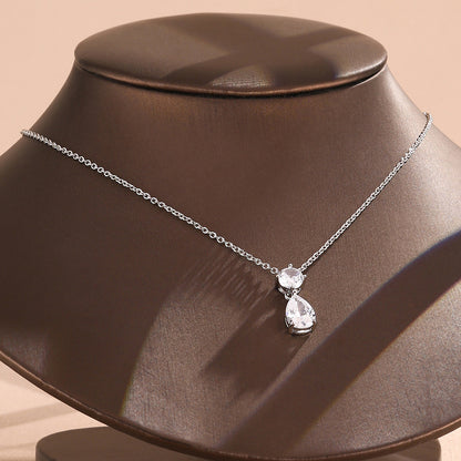 Cross-border hot double waterdrop zircon necklace, light luxury niche gold light luxury pendant, accessory, high-end accessory for women