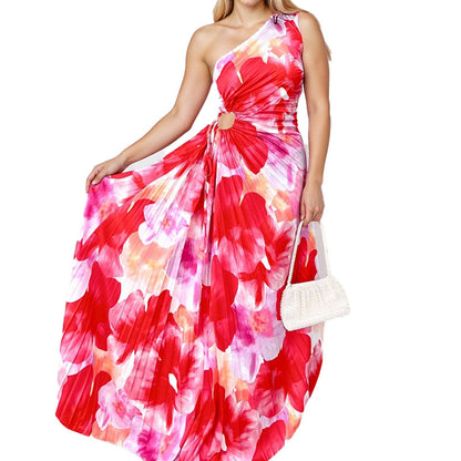 2025 summer new cross-border Amazon European and American fashion elegant and sexy royal sister style slim printed dress