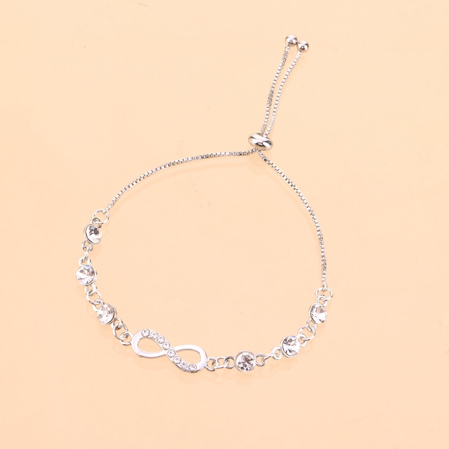 European and American cross-border jewelry new diamond-encrusted 8 figure infinite bracelet women's transparent rhinestone beads adjustable hand ornament