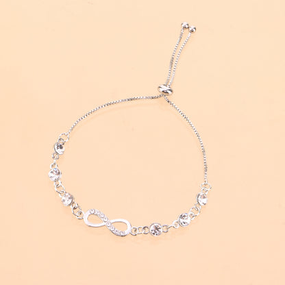 European and American cross-border jewelry new diamond-encrusted 8 figure infinite bracelet women's transparent rhinestone beads adjustable hand ornament