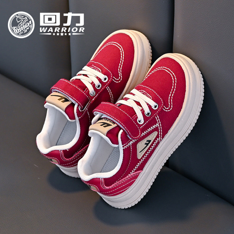 Red versatile canvas shoes, pull-back children's shoes, men's and women's casual shoes, autumn new low-top board shoes, medium and large school shoes