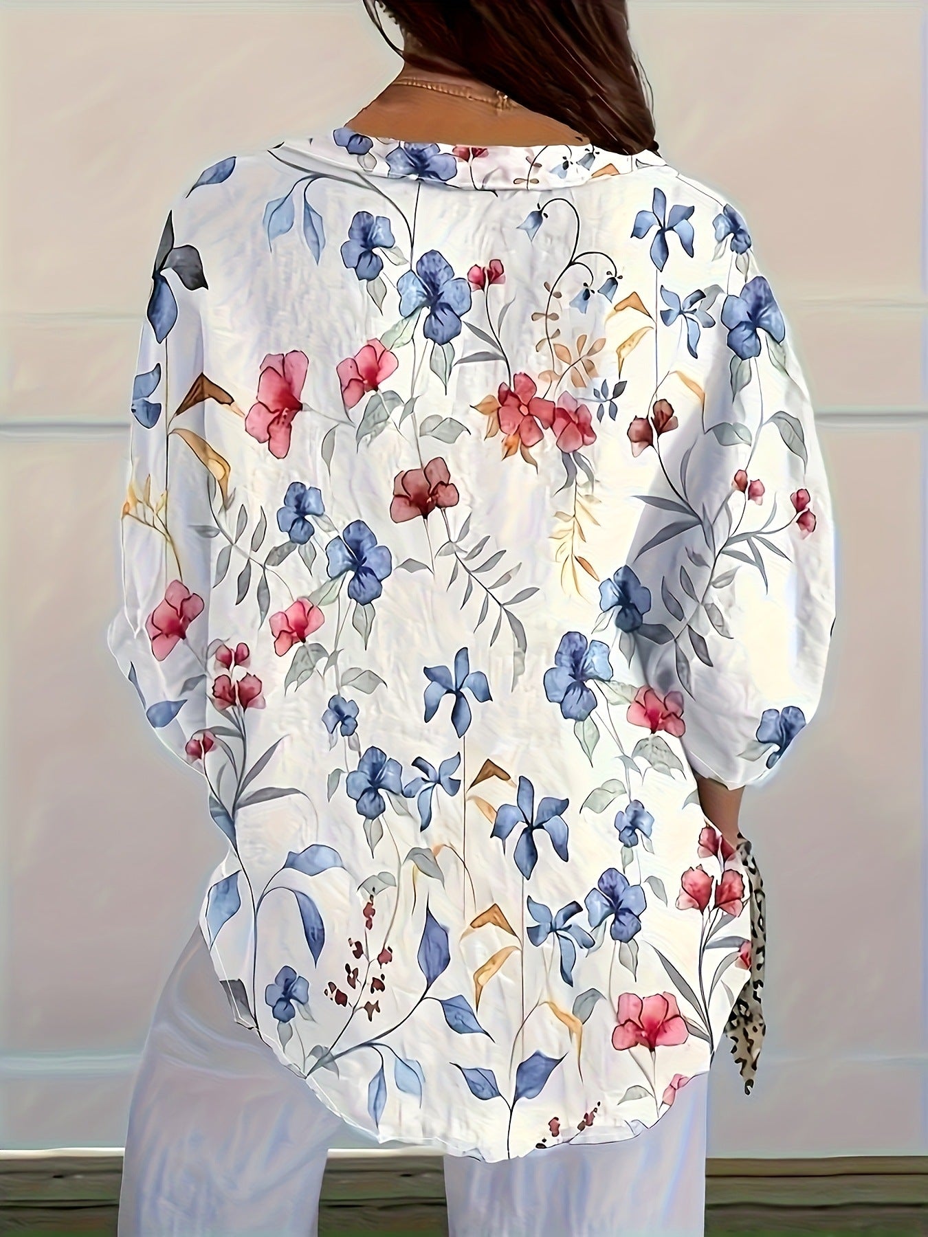 Cross-border European and American foreign trade full print floral print long sleeve casual resort women's shirt women's clothing