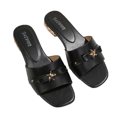 European and American cross-border foreign trade wholesale high-heeled sandals for women, elegant versatile metal decorative buttoned square-toe sandals