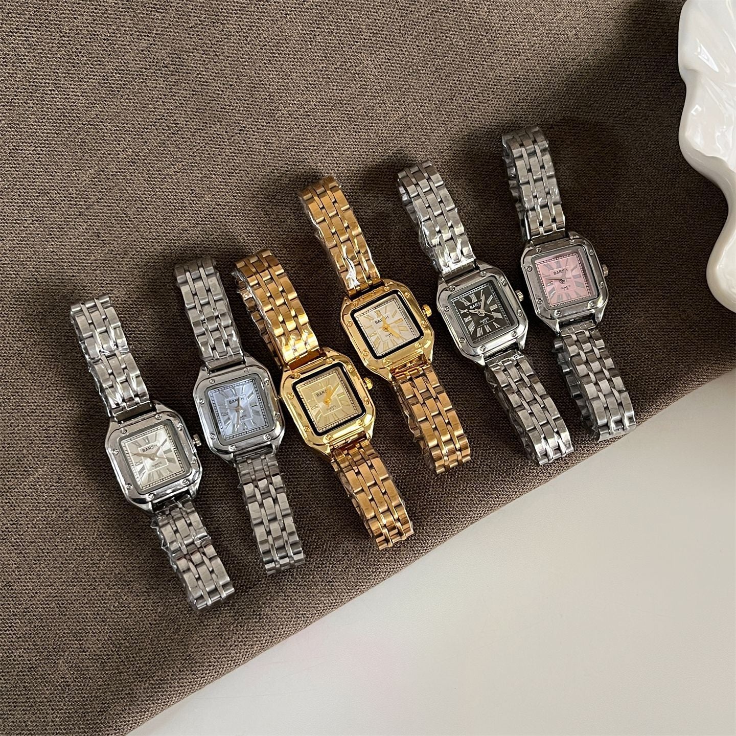 BARSH square steel band women's watch small dial light luxury high-end minimalist quartz watch popular wholesale price for women's live stream
