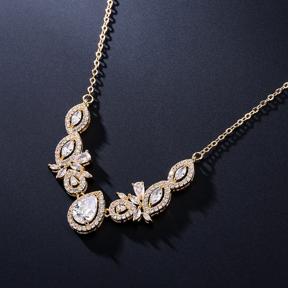 Cross-border new waterdrop zircon necklace, light luxury niche full diamond surrounded pendant accessory, high-end bridal accessory for women