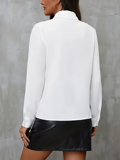 Women's cross-border European and American white ruffled long-sleeve shirt, loose lapel button cardigan, perfect for daily work