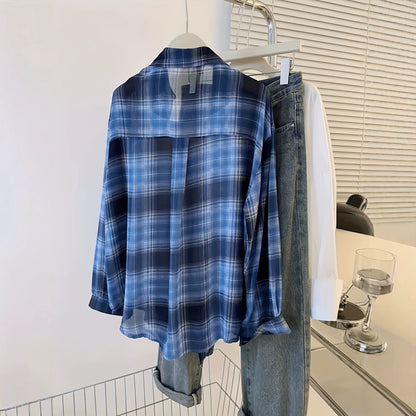Cross-border European and American chiffon plaid sun-protective shirt for women, new summer fashionable versatile thin jacket, casual loose