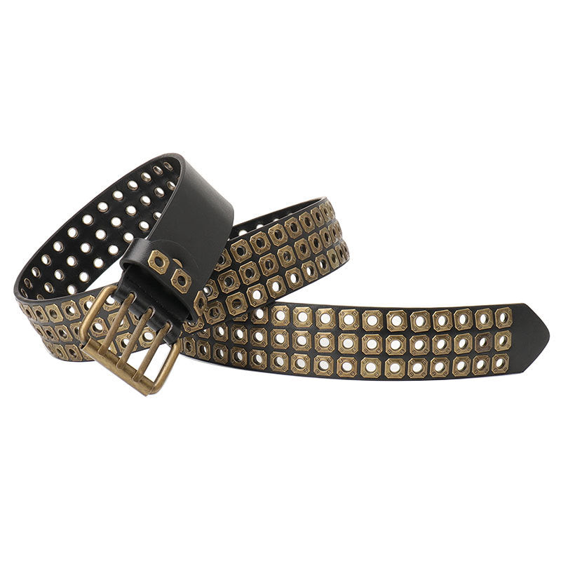 European and American belts, men's and women's unisex trends, special dark style, hollow rivet belts, female punk style, versatile jeans belts