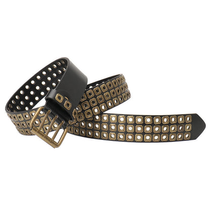 European and American belts, men's and women's unisex trends, special dark style, hollow rivet belts, female punk style, versatile jeans belts