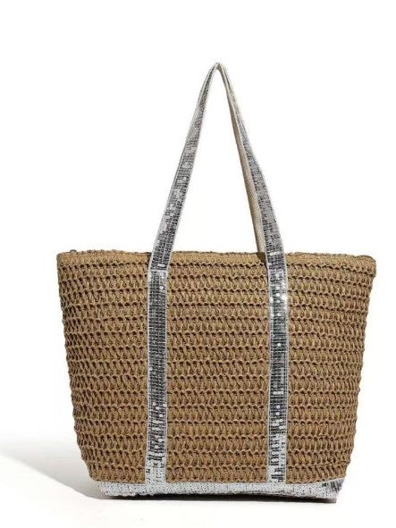 Bolsa de senhora 2025, nova bolsa de praia, bolsa de palha, bolsa grande, estilo resort, bolsa de ombro para viagem diária, bolsa de tecido entrançado.