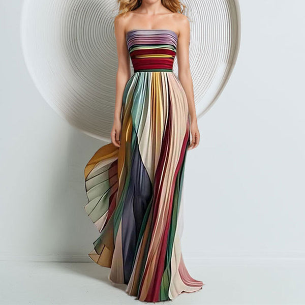 Cross-border 2026 independent station Amazon new European and American sexy bandeau printed colorful long skirt dress dress