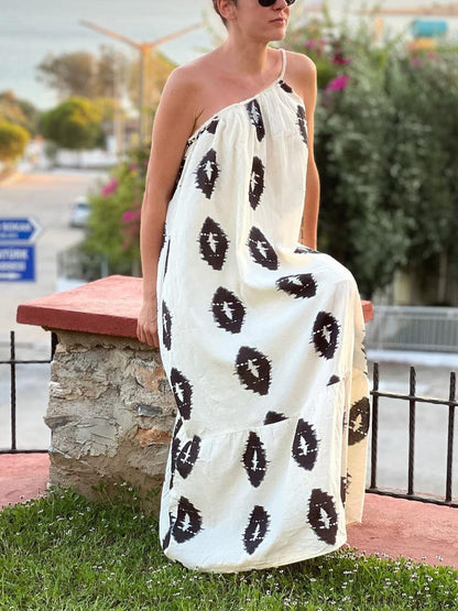 EuroChic 2025 One-Shoulder Beach Dress for Women – Chic Summer Resort Cover-Up Maxi Dress