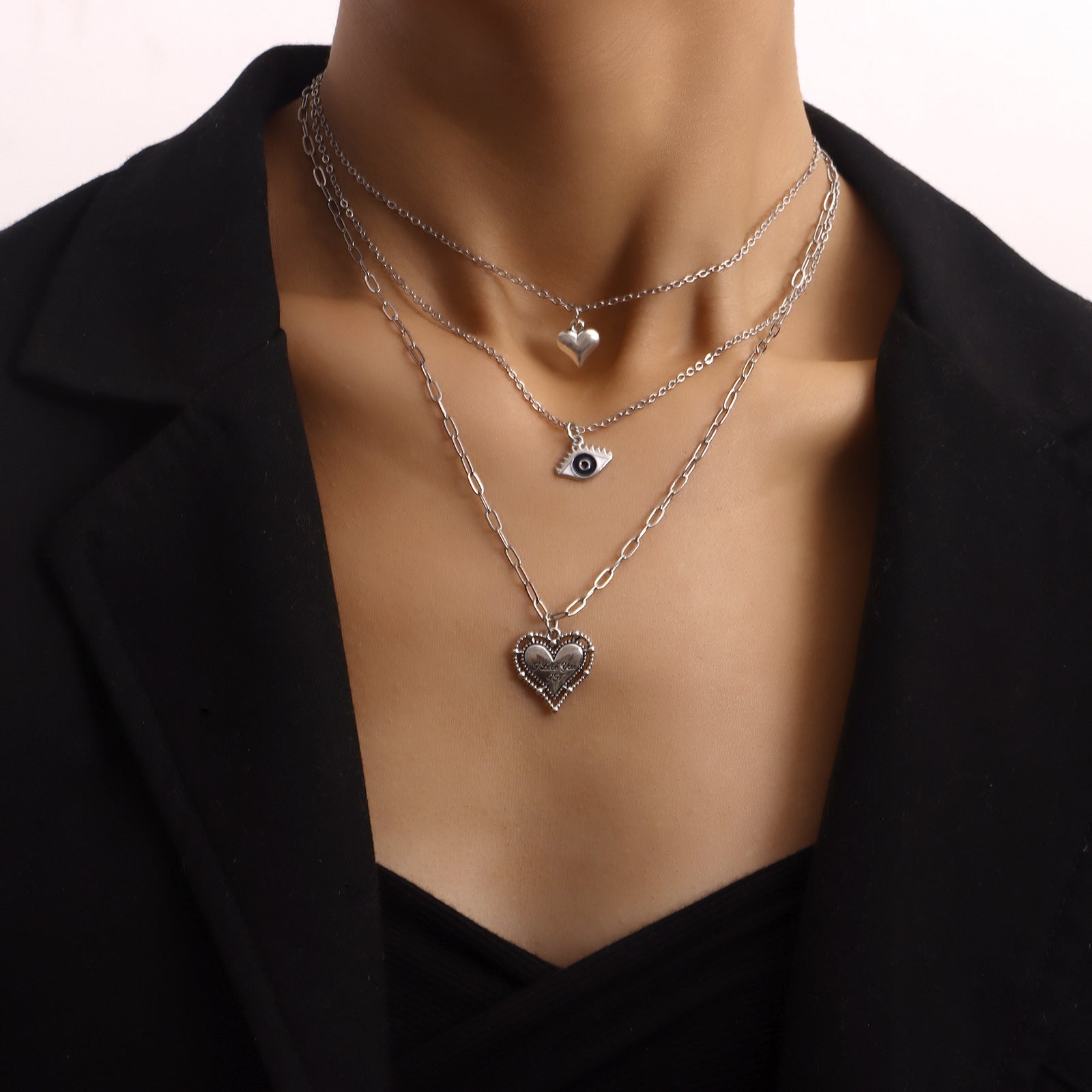 European and American cross-border jewelry Trendy multi-layer blue eyes love pendant necklace female fashion temperament anchor necklace