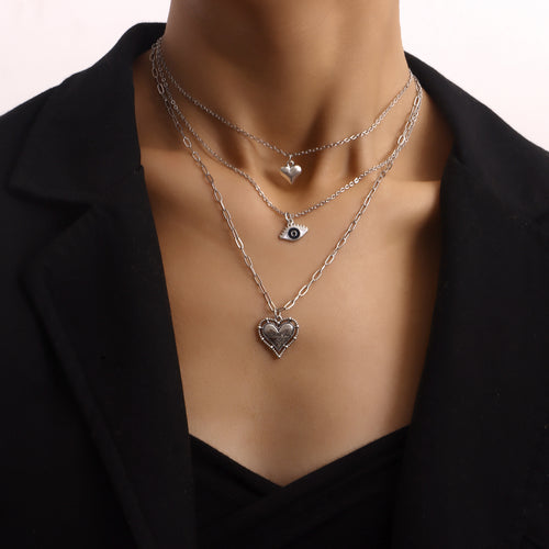 European and American cross-border jewelry Trendy multi-layer blue eyes love pendant necklace female fashion temperament anchor necklace