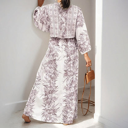 AliExpress 2025 spring cross-border new European and American clothing temperament sexy V-neck print strap-on big swing dress