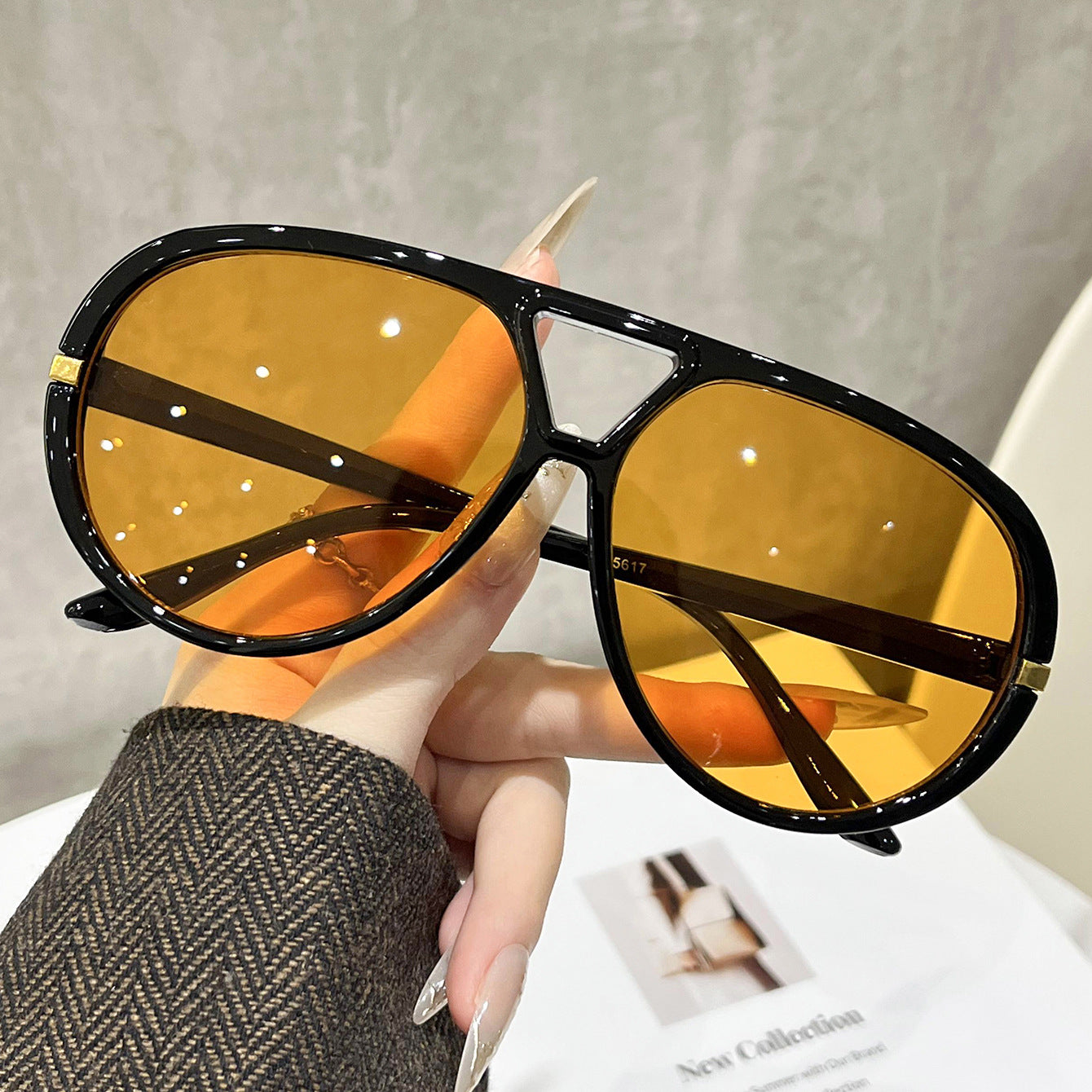 Large Frame Pilot Sunglasses for Women, New European and American Dual-Beam Personalized Sunglasses, Street Style Versatile Sun Protection Sunglasses