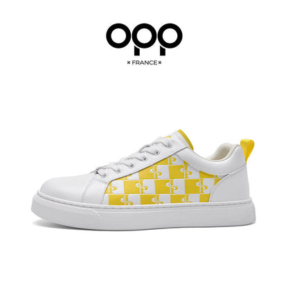 OPP men's shoes spring checkerboard plaid popular light luxury leather low-top lightweight and versatile casual sports shoes for men