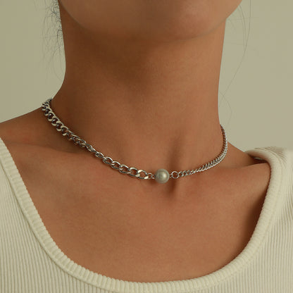 European and American cross-border jewelry, trendy short luminous pearl necklace, female punk, exaggerated fashion, simple chain necklace