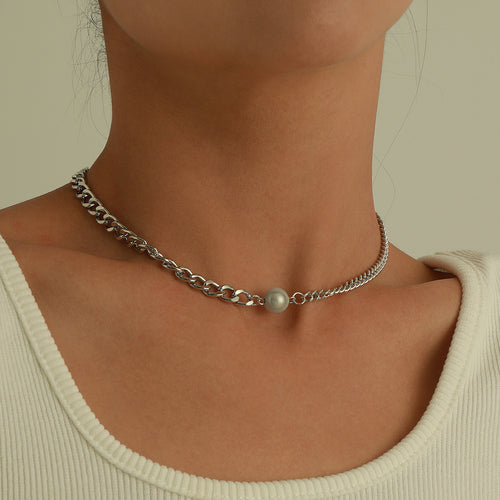 European and American cross-border jewelry, trendy short luminous pearl necklace, female punk, exaggerated fashion, simple chain necklace