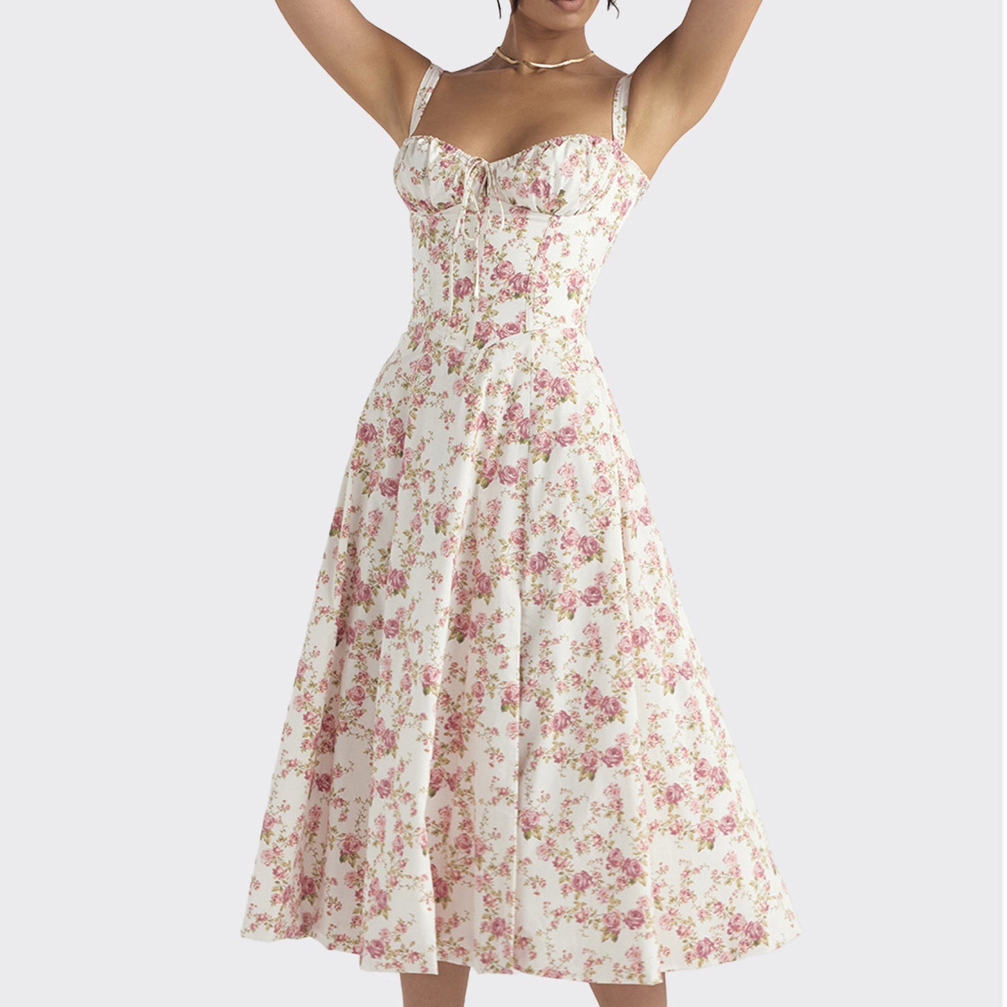 2026 Amazon independent station European and beautiful women's new floral square neck sexy slit spring dress for women