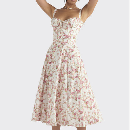 2026 Amazon independent station European and beautiful women's new floral square neck sexy slit spring dress for women