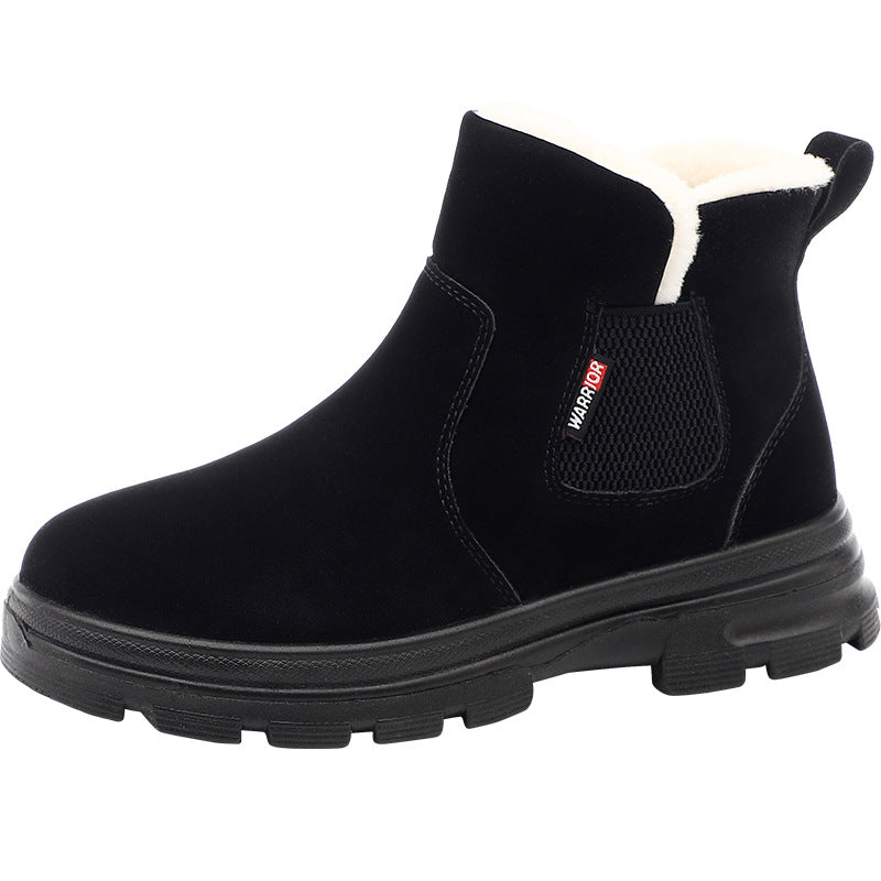 Huili new couple fleece snow boots thickened in winter warm and fashionable two cotton shoes Korean version of versatile comfortable shoes