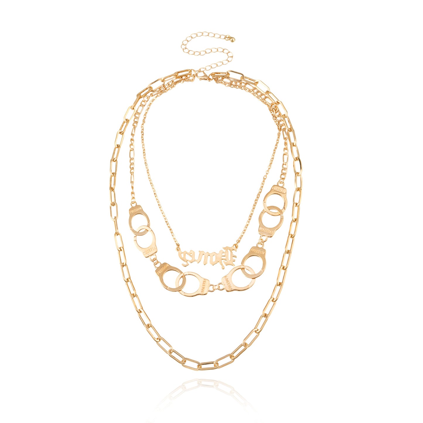European and American cross-border jewelry, fashion English letters, handcuffs, pendants, necklaces, women, multi-layered punk exaggerated trend necklaces