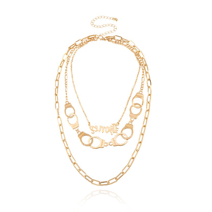 European and American cross-border jewelry, fashion English letters, handcuffs, pendants, necklaces, women, multi-layered punk exaggerated trend necklaces