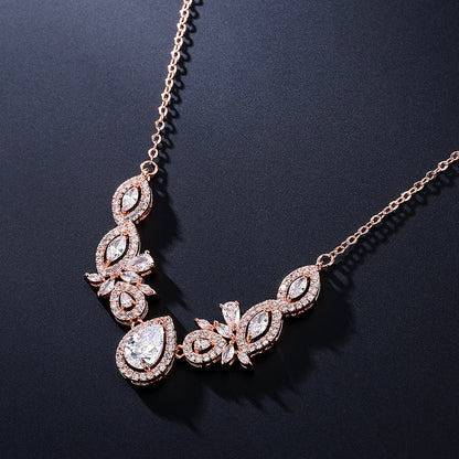 Cross-border new waterdrop zircon necklace, light luxury niche full diamond surrounded pendant accessory, high-end bridal accessory for women