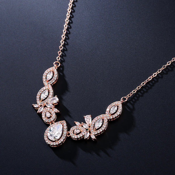 Cross-border new waterdrop zircon necklace, light luxury niche full diamond surrounded pendant accessory, high-end bridal accessory for women - view 2 | Ciaura