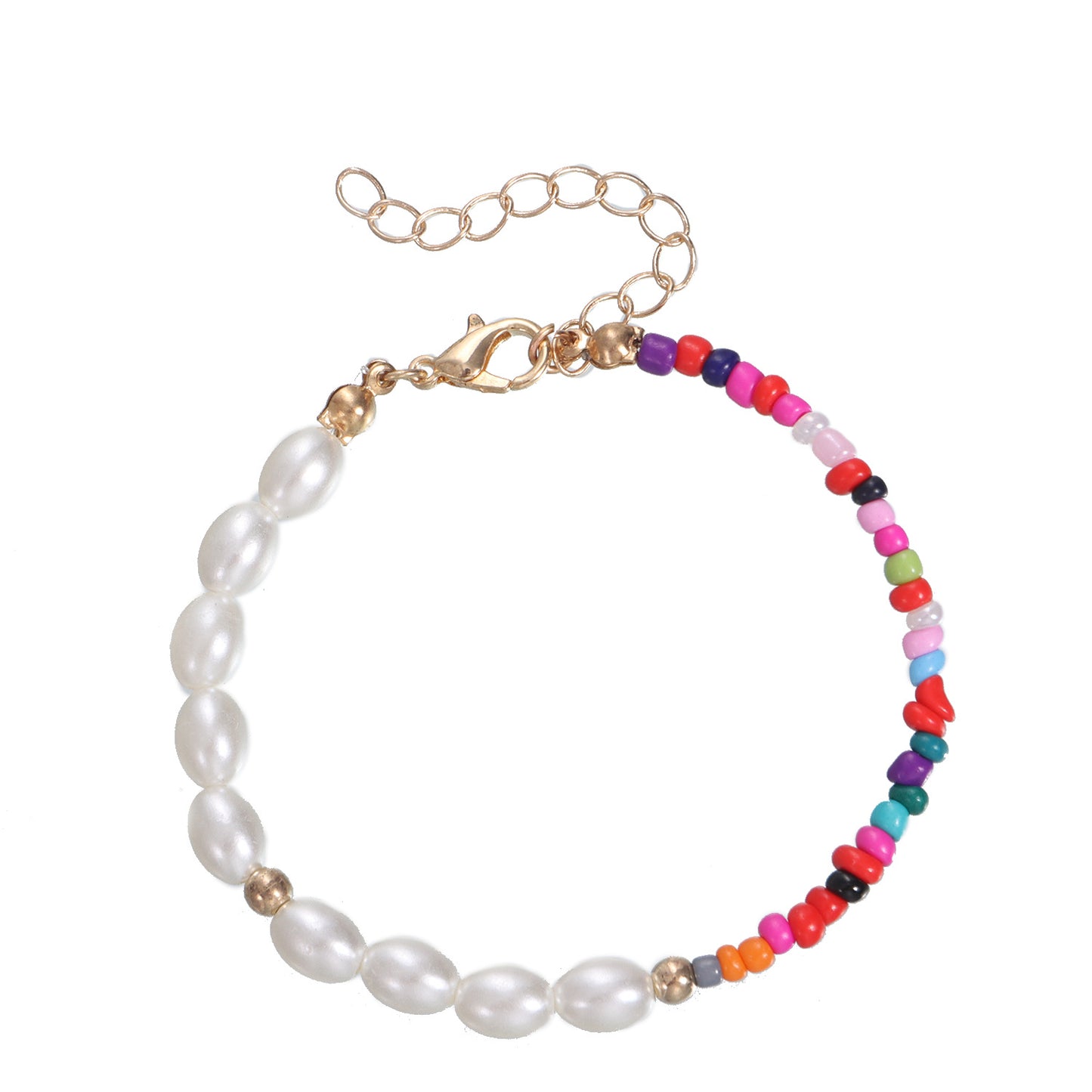 European and American cross-border jewelry Women's half-sided colored rice bead pearl bracelet Amazon popular personality matching hand jewelry