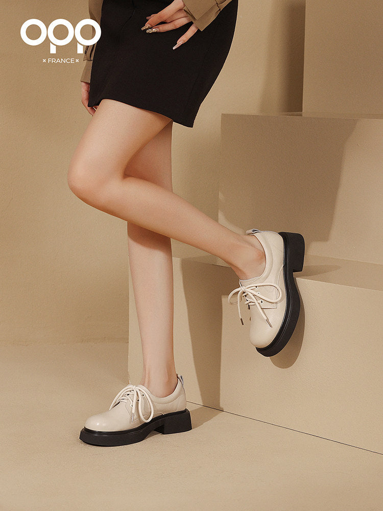 OPP British style retro platform women's loafers 2025 autumn new high-heeled leather shoes thick heel single shoes women